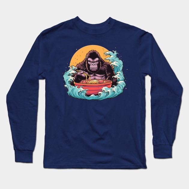 gorilla eat ramen Long Sleeve T-Shirt by enzo studios